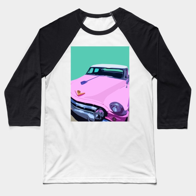 Pink Retro Car Baseball T-Shirt by markvickers41